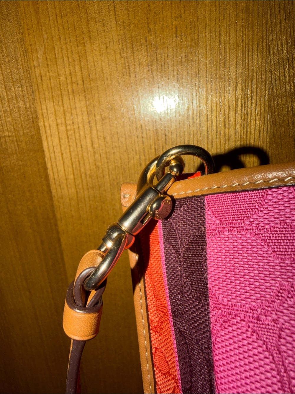 Coach Mollie 25 Pink and Orange Stripe Satchel with Tan Trim - Picture 14 of 16